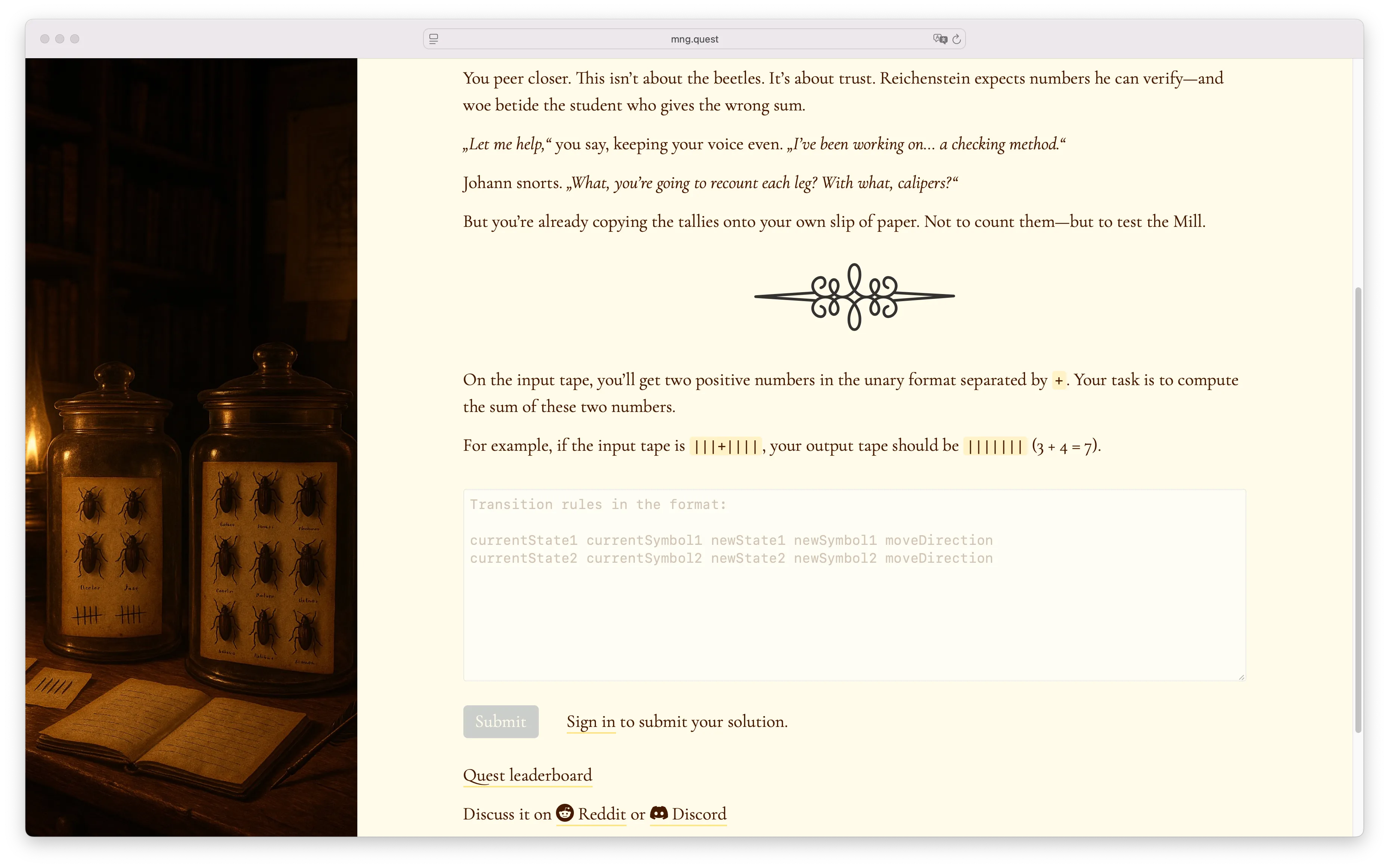 Marches & Gnats "Unary Addition" quest