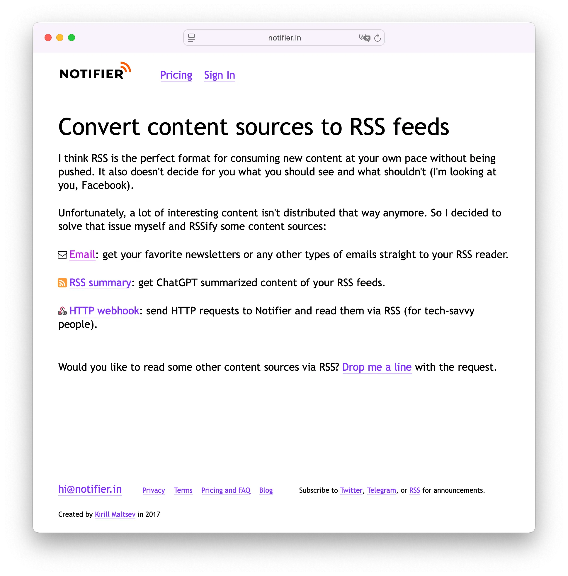 Notifier.in main page