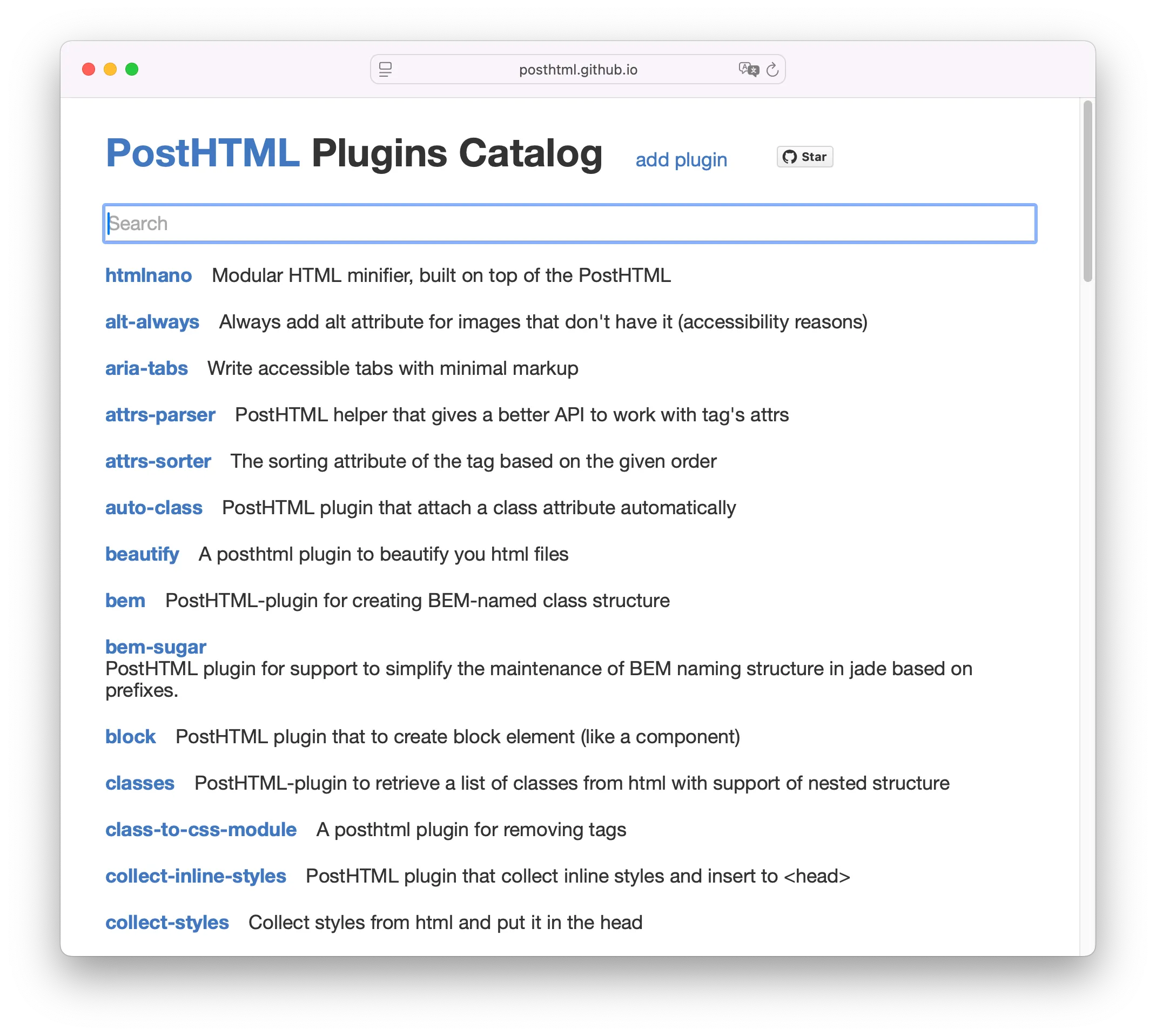 PostHTML plugins search
