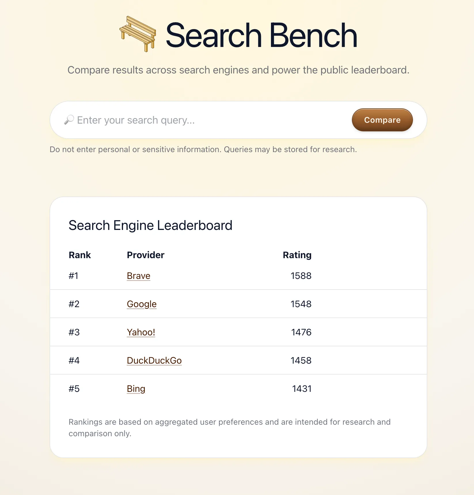 Search Bench main page & leaderboard